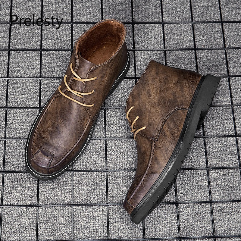 Giày Bốt Da Cổ Cao Thoáng Khí Phong Cách Vintage Cá Tính Cho Nam