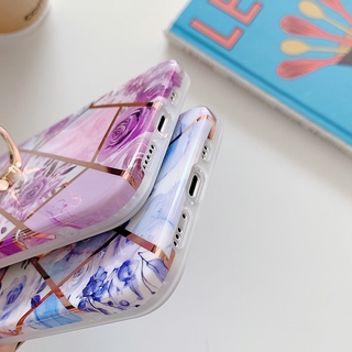 Case Samsung Galaxy Note 20 Ultra Note 10 Plus Note 9 Note 8 S20 Ultra S20 Plus S10 Plus S10e S9 Plus S8 Plus A21S M21 M30S A51 A71 5G A41 A70 A50 A50S A40 A30S Electroplate Marble Rose Flower Ring Stand Case Cover
