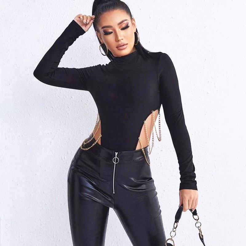 [Có Sẵn HOTTREND] Áo Bodysuit Đen Body dài tay phối xích 2 bên hông gợi cảm quyến rũ cá tính Hàn Quốc Nữ có khóa gài | BigBuy360 - bigbuy360.vn