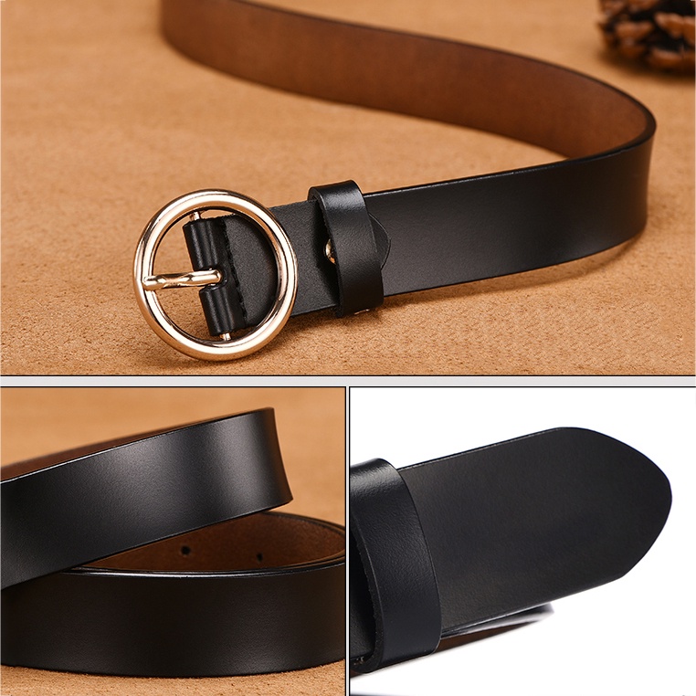 Thắt lưng da khóa kim loại tròn phong cách punk thời trang Hàn Quốc cho nữ