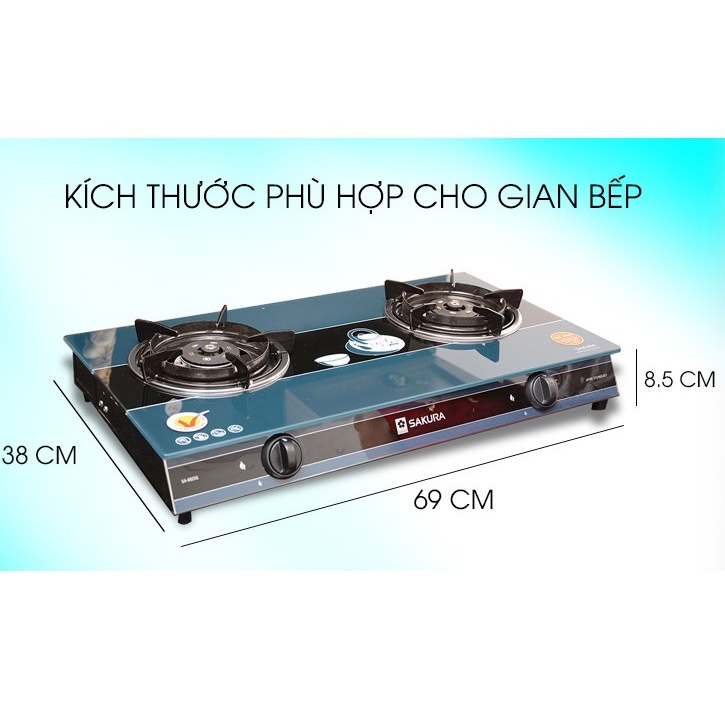 Bếp ga đôi Sakura SA-692SG HÀNG TRƯNG BÀY + TẶNG DÂY GA Kính cường lực bóng đẹp dễ vệ sinh, tiết kiệm ga