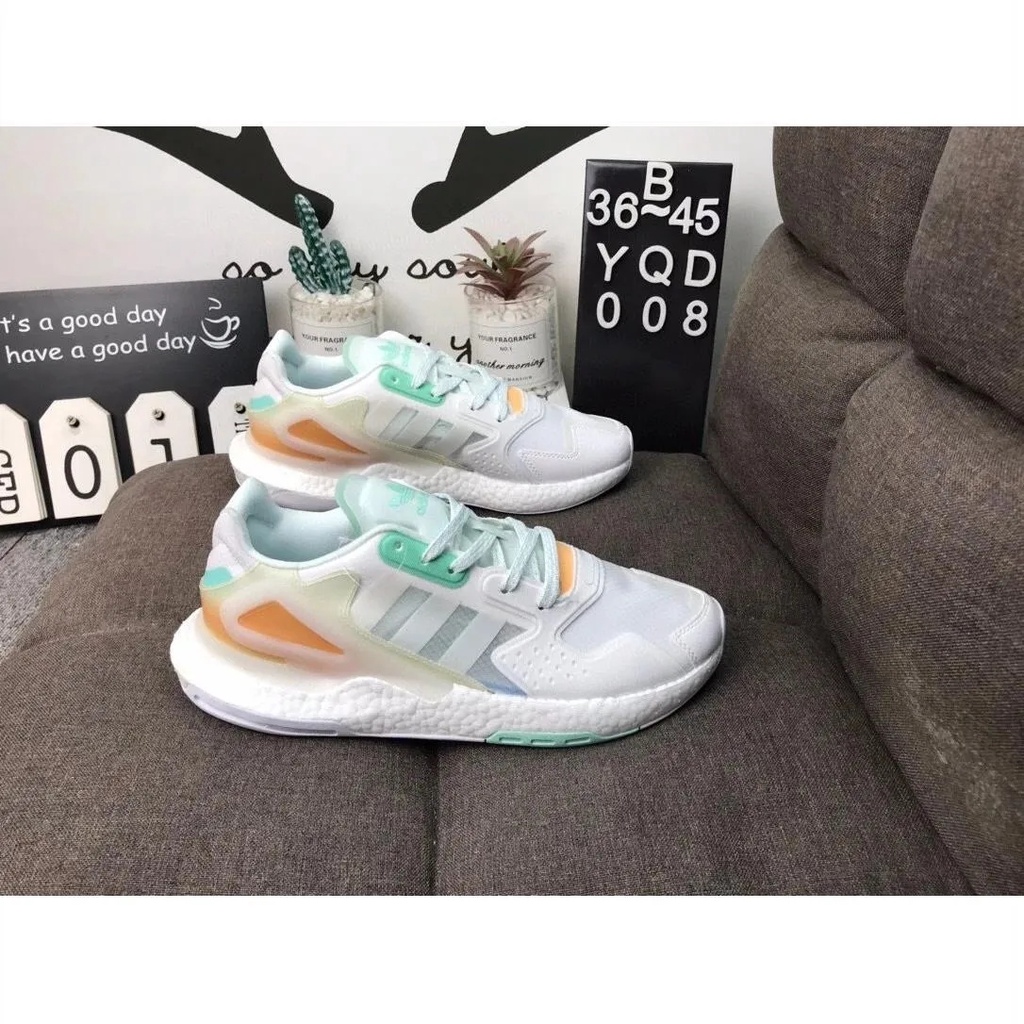 Hàng Có Sẵn Giày Thể Thao Chạy Bộ Co Giãn Cao Cổ Điển 14 Màu Addas 2020 Day Jogger Boost "Trắng/Mint/Cam"