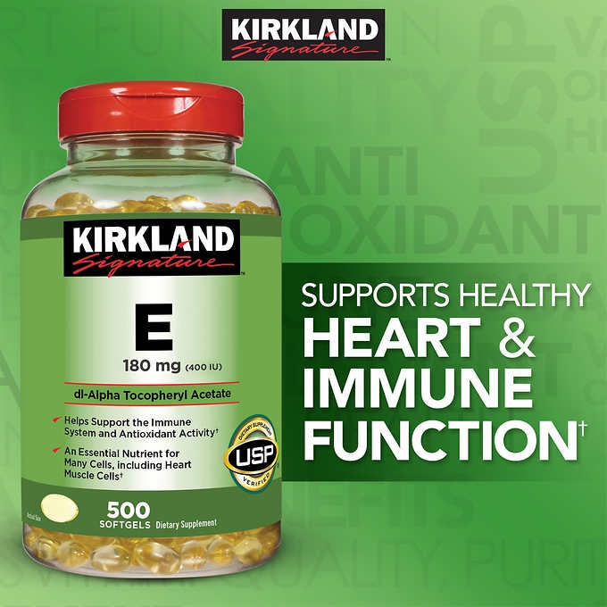 Viên uống Vitamin E 400IU 180mg Kirkland hộp 500 viên [Hàng Mỹ hạn dùng 2026]