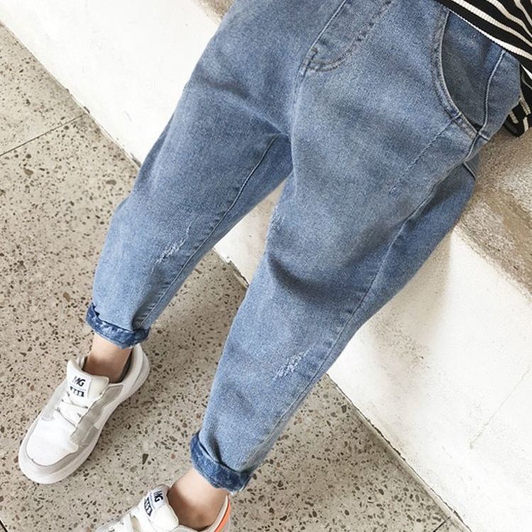 Quần Jean Dài Dáng Rộng Co Giãn Tốt Thiết Kế Mới Thời Trang Mùa Xuân Theo Phong Cách Hàn Quốc Dành Cho Bé Trai