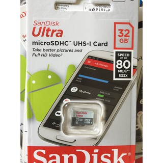 Thẻ nhớ 32Gb SanDisk Ultra Class 10 80Mb/s chuẩn Dành cho Camera