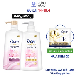 Combo Dove Óng mềm tự nhiên Dầu gội 640gr + Kem xả 610gr