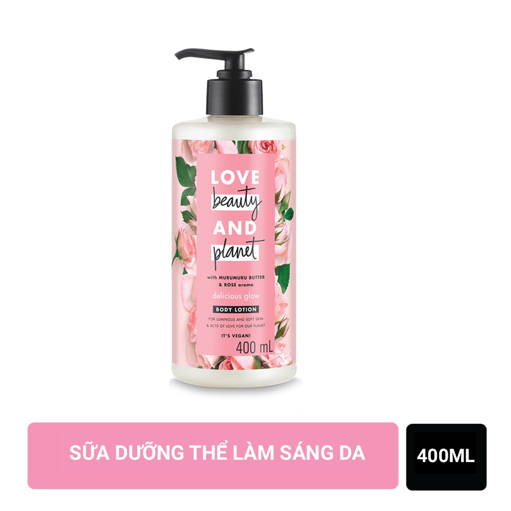 Sữa dưỡng thể Love Beauty And Planet Làm Sáng Da Delicious Glow với 100% tinh dầu hoa hồng Bulgaria 400ml