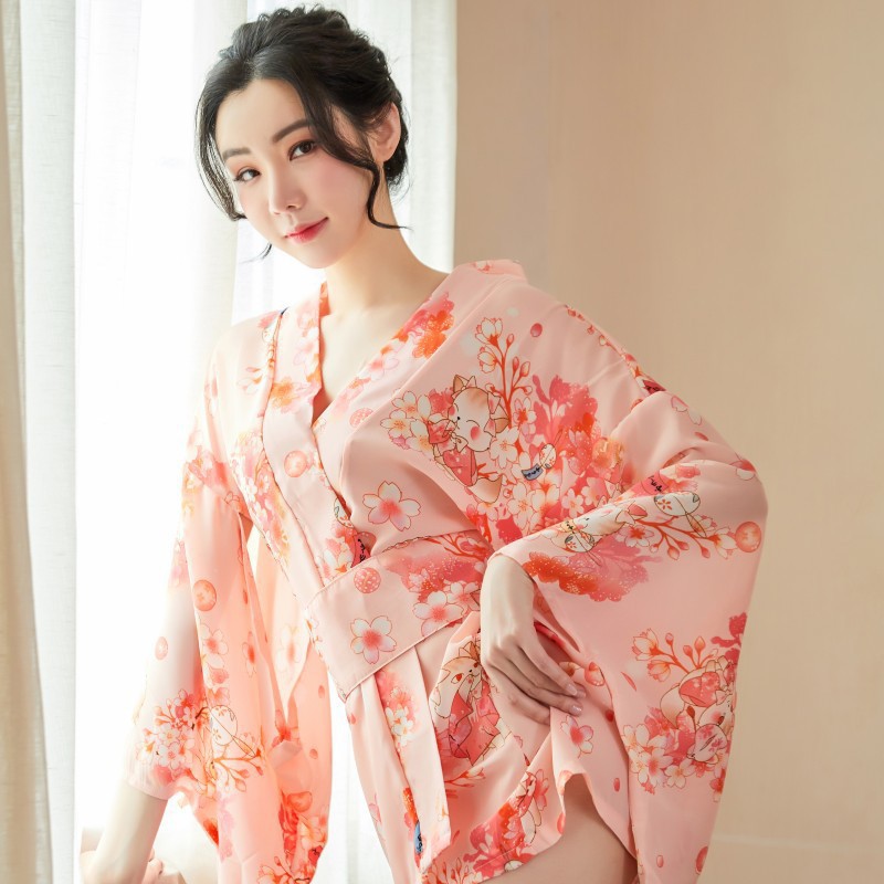 Áo choàng Kimono hoa đào cao cấp kèm chíp B157