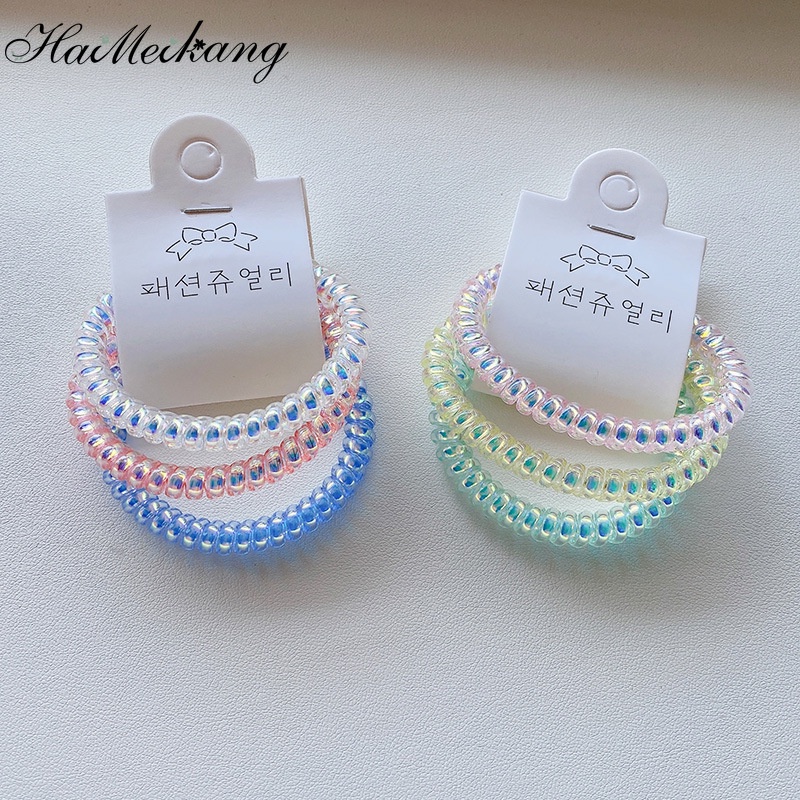 Haimeikang 3 Cái / Bộ Kẹo Màu Dây Điện Thoại Mỏng Thắt Tóc Cô Gái Thời Trang Phụ Kiện Tóc