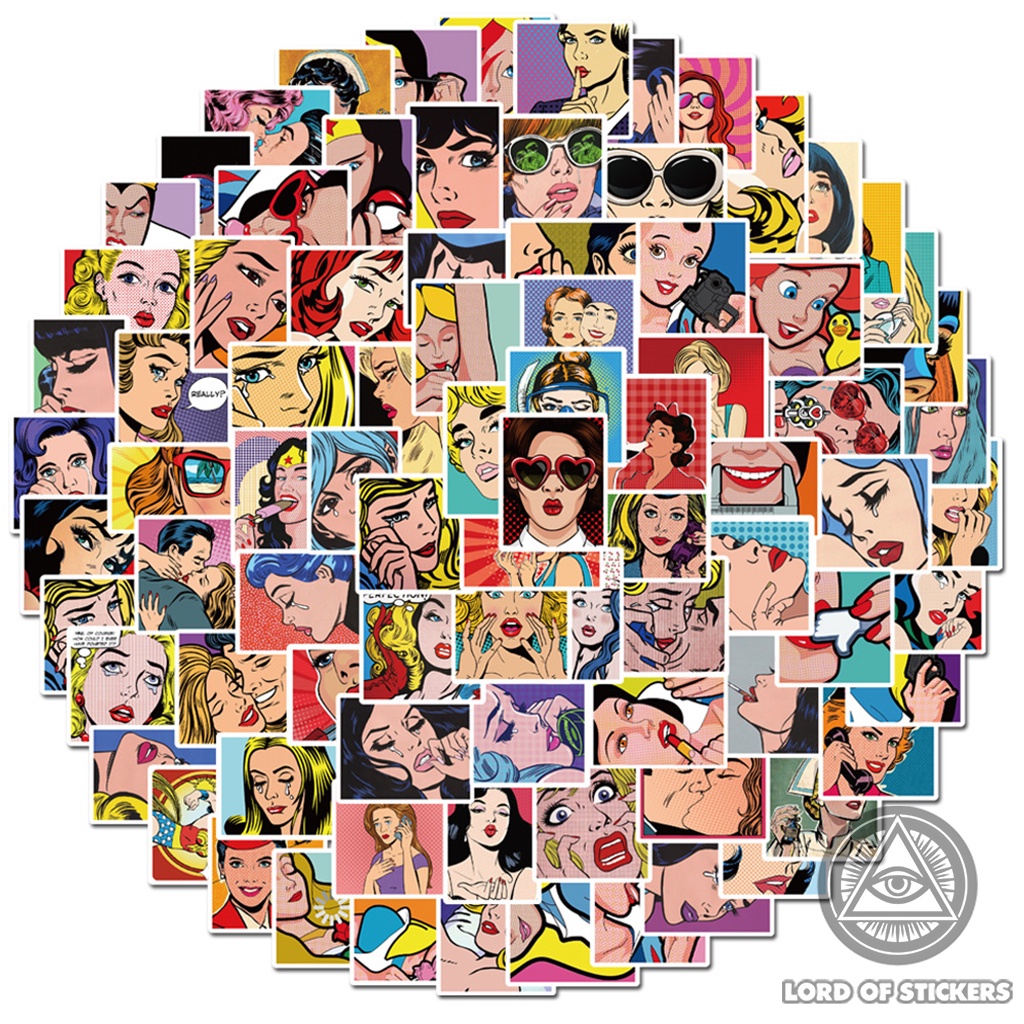 Set 100 Hình Dán Retro Vintage Pop Art Sticker Phong Cách Cổ Điển Chống Thấm Nước Trang Trí Mũ Bảo Hiểm, Ván Trượt, Vali