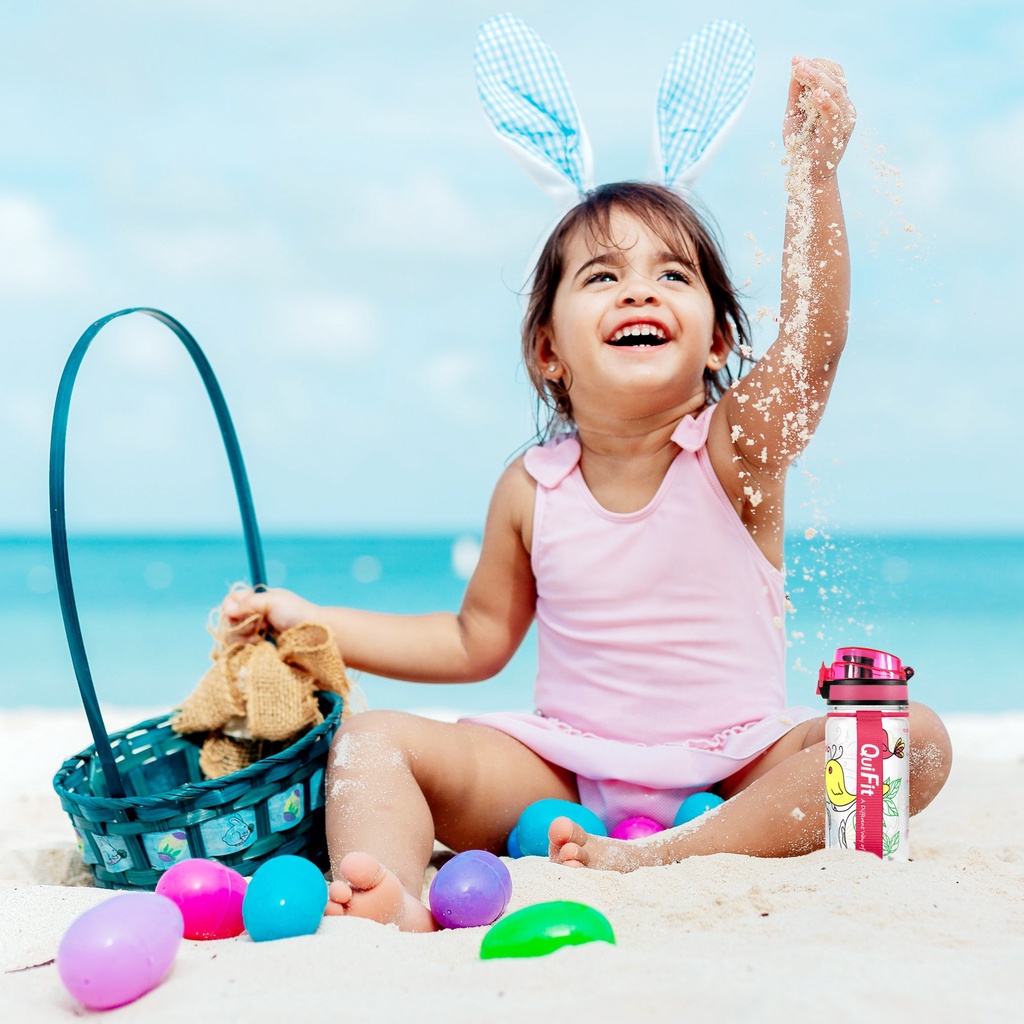 Bình nước Quifit không chứa BPA có vạch đánh dấu thời gian dung tích 450ML cho trẻ em