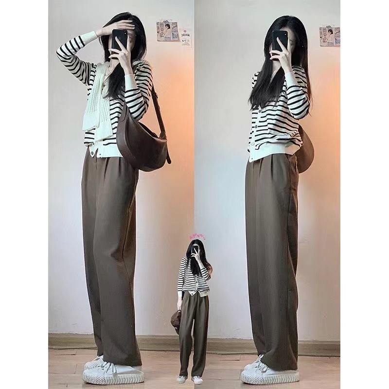 Bộ Áo Cardigan Dệt Kim Dáng Rộng Phối Quần Ống Rộng Kiểu Hàn Quốc Thời Trang Xuân Thu Cho Nữ