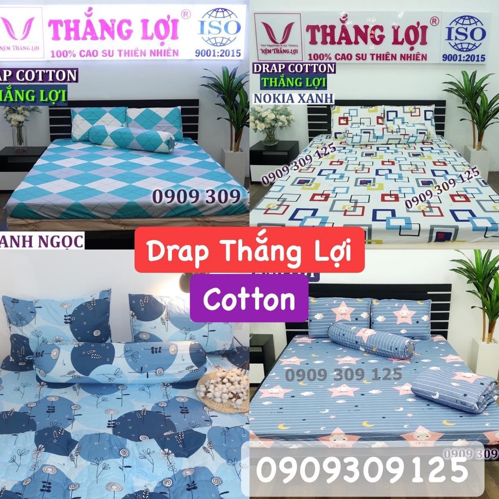 Drap Thắng Lợi, ga giường cao cấp cotton 100% chính hãng vải dày dặn, thấm hút mồ hôi (4 món)
