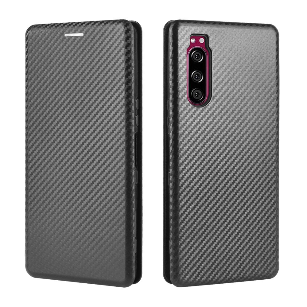 Bao Da Điện Thoại PU Sợi Carbon Dạng Ví Nắp Lật Nam Châm Sang Trọng Có Ngăn Đựng Thẻ Và Giá Đỡ Cho Sony Xperia 5 II