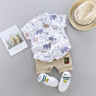 6 phong cách Boys Floral Shirt Shorts Set Korean Fashion Ocean Wild Two Piece Tide