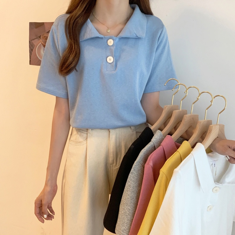 Áo Polo Tay Ngắn Dáng Rộng Màu Trơn Nhiều Màu Sắc Thời Trang Hè Cho Nữ