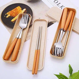 Set 3 món thìa muỗng đũa cá nhân [Tặng hộp đựng lúa mạch] chất liệu Inox 304 cao cấp, ăn cơm trưa văn phòng