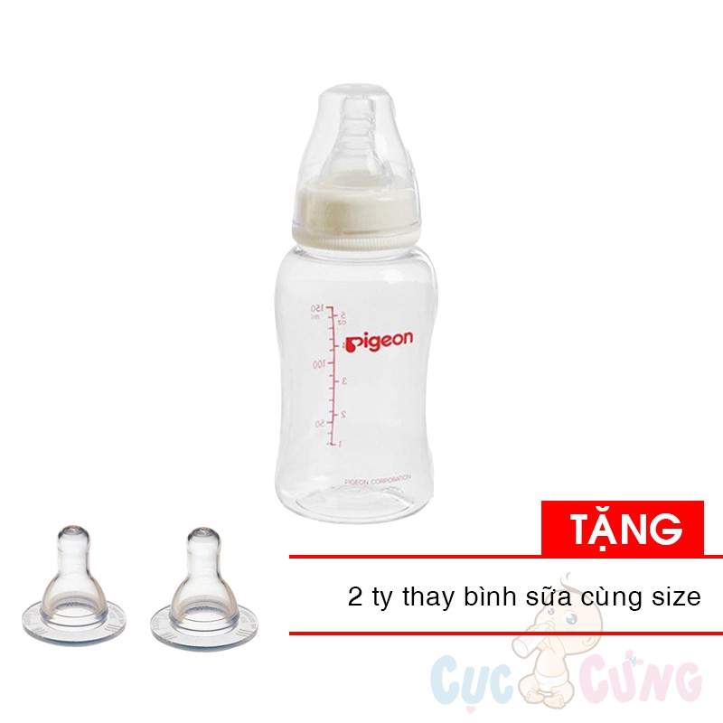 Bình sữa Pigeon Streamline 150ml/250ml (phiên bản mới) nhựa PP cổ nhỏ Tặng 2 ty cùng size