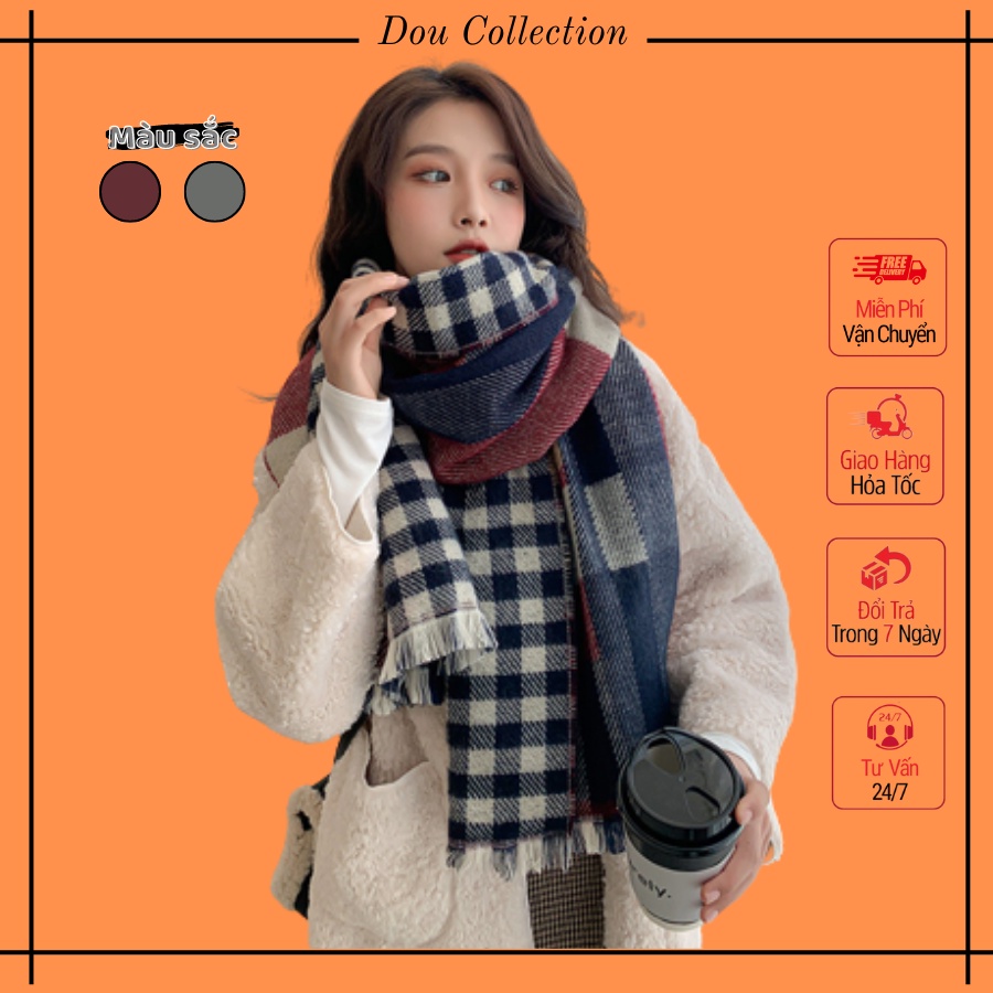 [Nowship2h] Khăn choàng cổ len (Khăn cashmere) cao cấp họa tiết caro thời trang thu đông - 50x195cm - PJN.ARC - mã LN002
