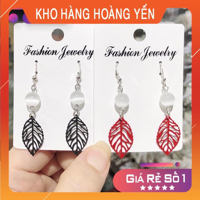 Đôi bông tai móc ngọc lá siêu dễ thương