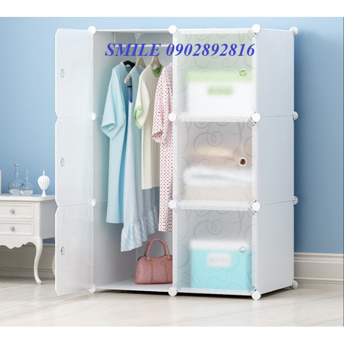 Tủ nhựa ghép đa năng 6ô đựng quần áo, tặng kèm 1 treo quần áo tiện lợi