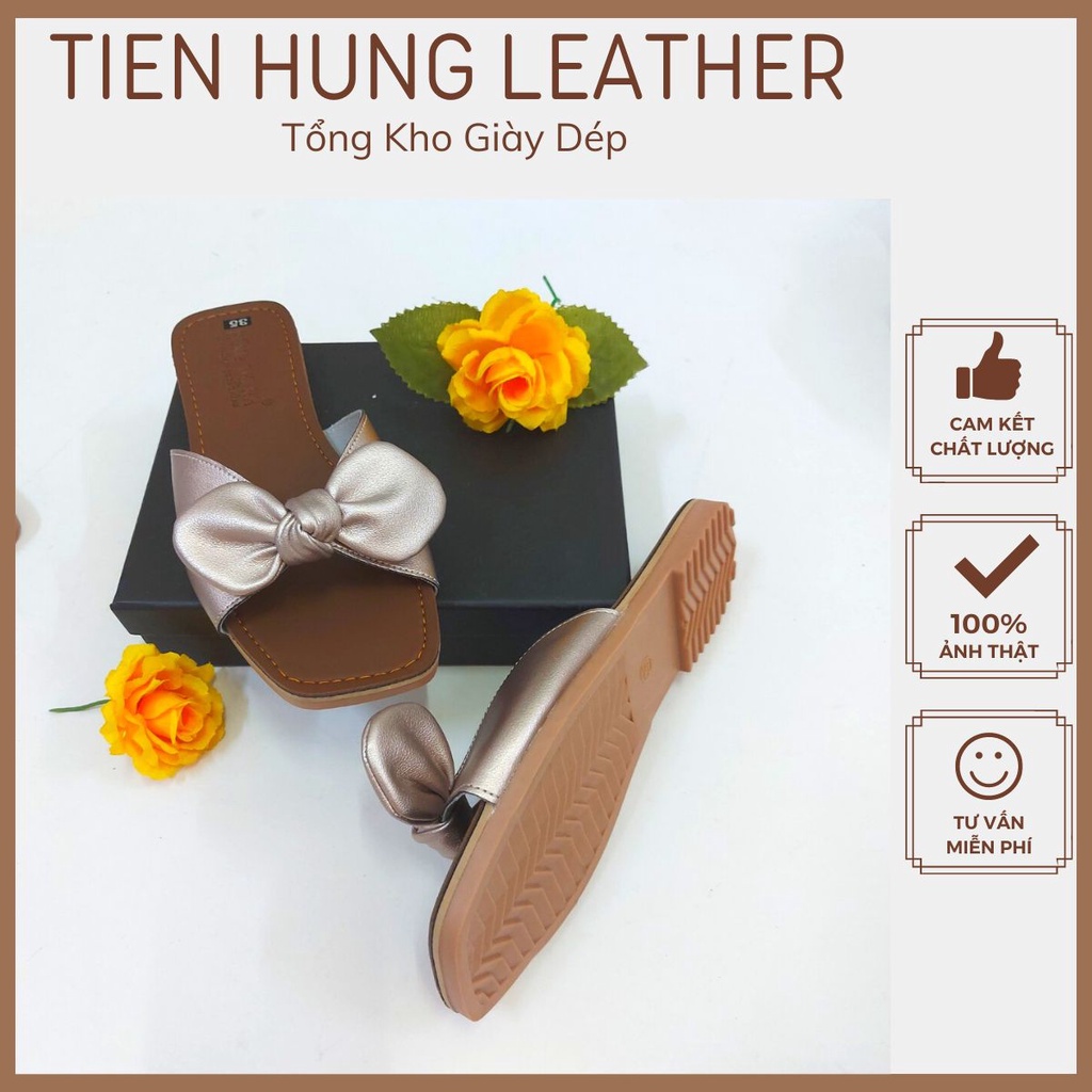 Dép lê thắt nơ,dép thời trang da mềm êm chân, sandal nữ quai ngang đế kếp Tiến Hùng TH0019