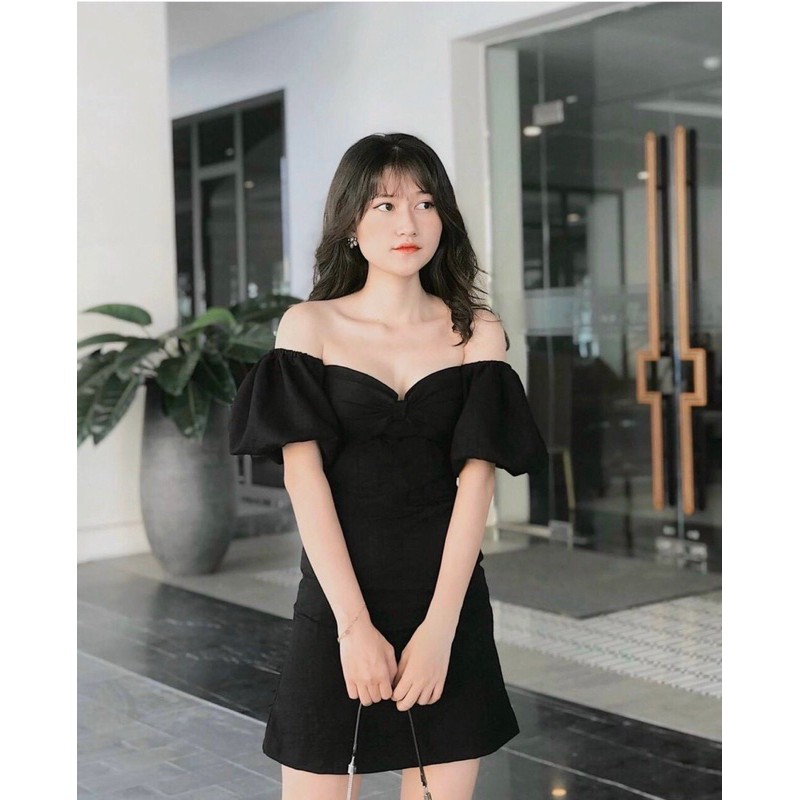 Đầm đen nhúng ngực Mori Dress