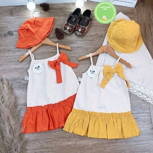 Váy Cho Bé, Váy Hai Dây Bé Gái, Váy 2 Dây Chất Đũi Mát Lạnh Xuân Cường Kids Size từ 8 đến 22kg