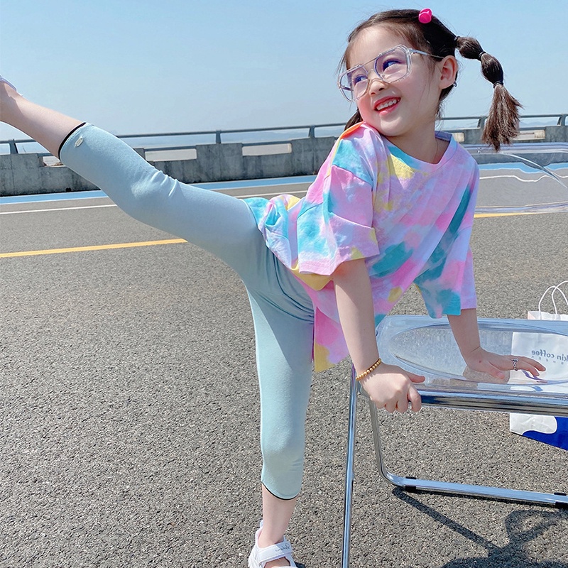 Bộ áo thun ngắn tay + quần legging màu sắc trẻ trung cho bé gái