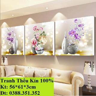 Tranh thêu chữ thập bộ hoa 3 bức