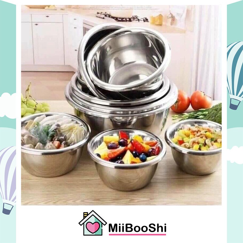 Thau rổ inox rửa rau quả dày dặn Combo 5 cái nhiều size tiện lợi cho nhà bếp MiibooShi PVN17395