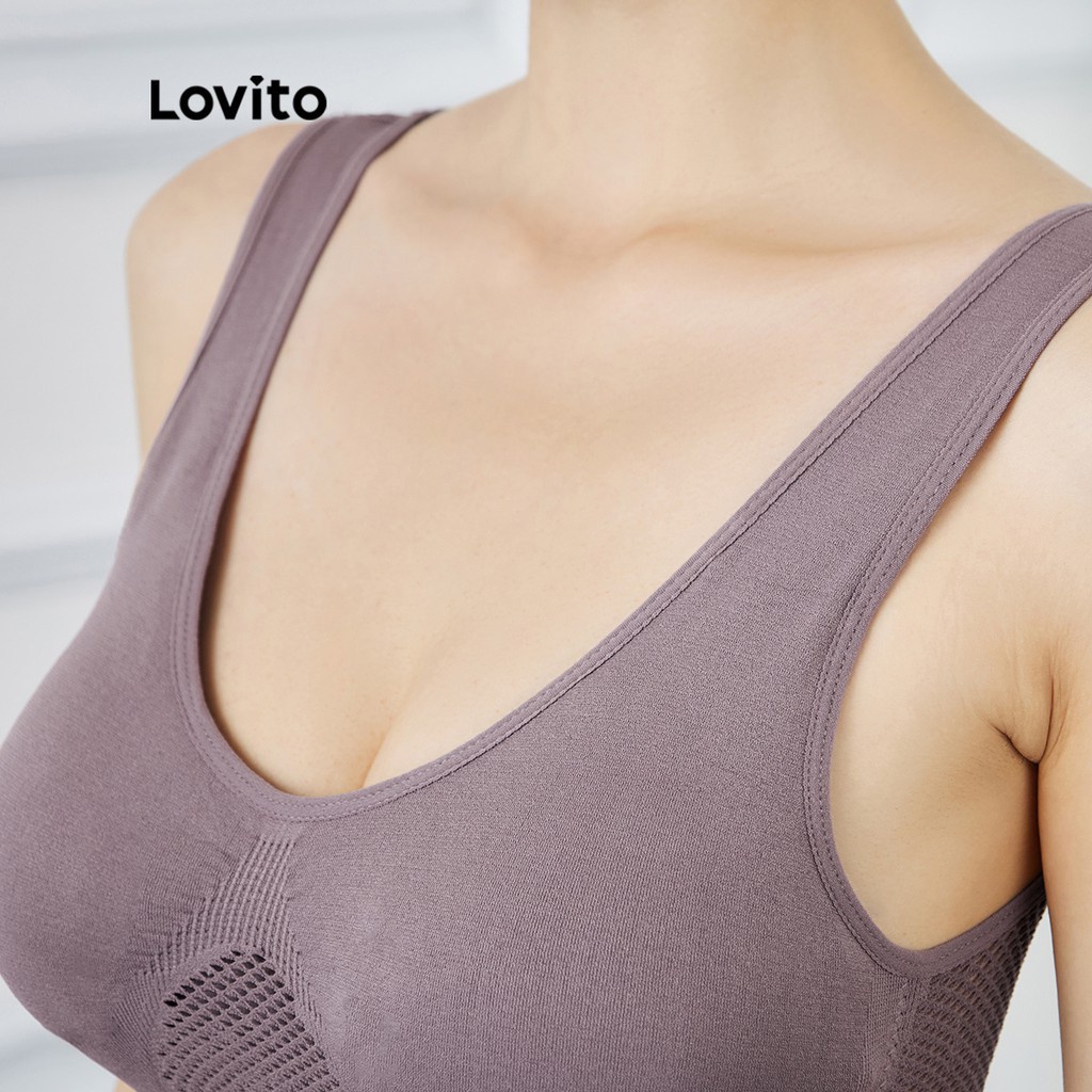 Áo ngực yoga thể thao Lovito có miếng đệm tháo rời được màu trơn L15X169