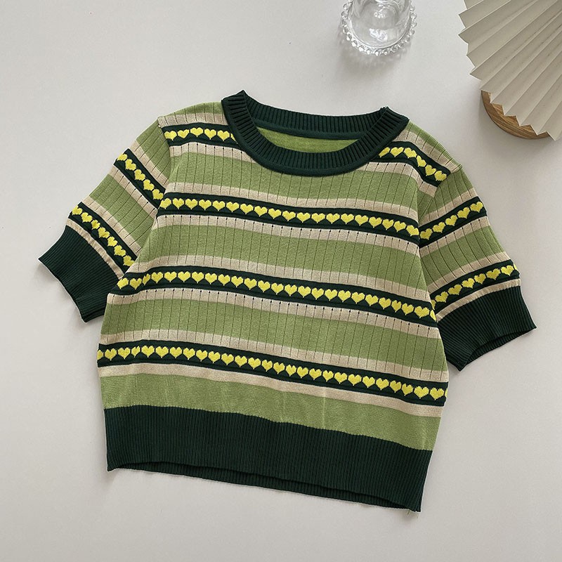 Áo thun dệt kim mỏng tay ngắn dáng rộng thời trang trẻ trung năng động