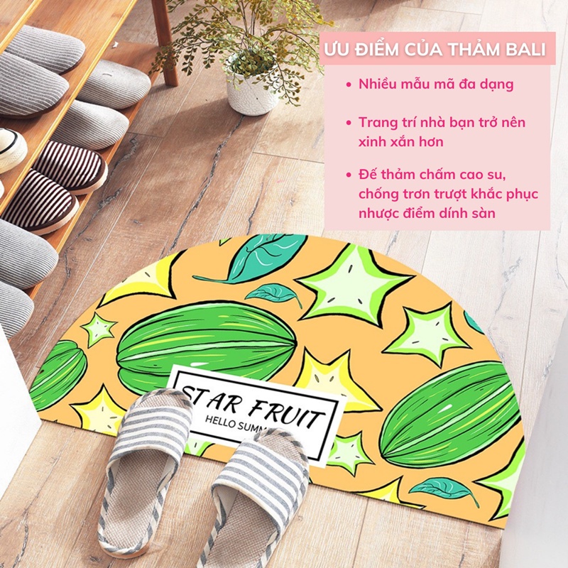 Thảm Chùi Chân Bali Bán Nguyệt Hình Thú, Hoa Quả - Đế Cao Su Chống Trơn Trượt SIÊU THẤM, SIÊU SẠCH ( 80cm X 40cm )