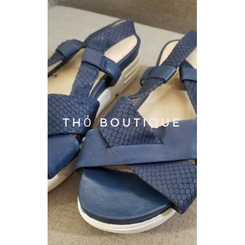 Giày sandal cao gót NINE WEST da mềm quai chéo xanh đậm navy đế chống trượt 5cm size 37