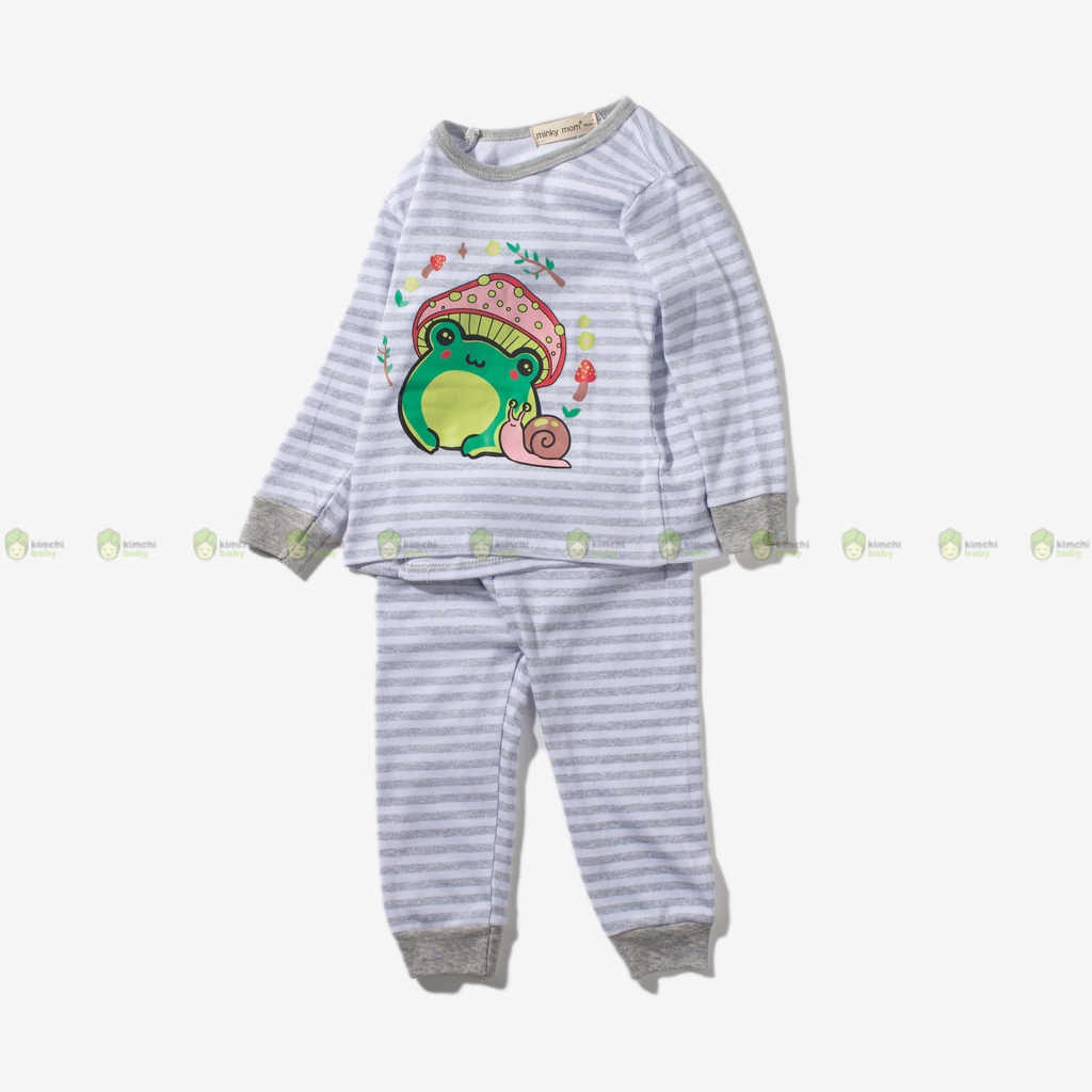 Bộ Cotton Borip Dài Tay Bé Gái, Bé Trai Minky Mom Hoạ Tiết Gấu Trúc Kẻ Sọc, Bộ Quần Áo Cho Bé Mặc Nhà MKMTD2229