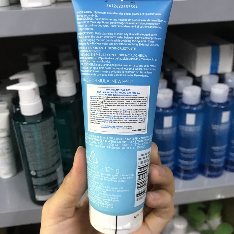 LA ROCHE-POSAY Sữa Rửa Mặt Effaclar Deep Cleansing Foaming Cream dạng kem cho da dầu mụn 125ml