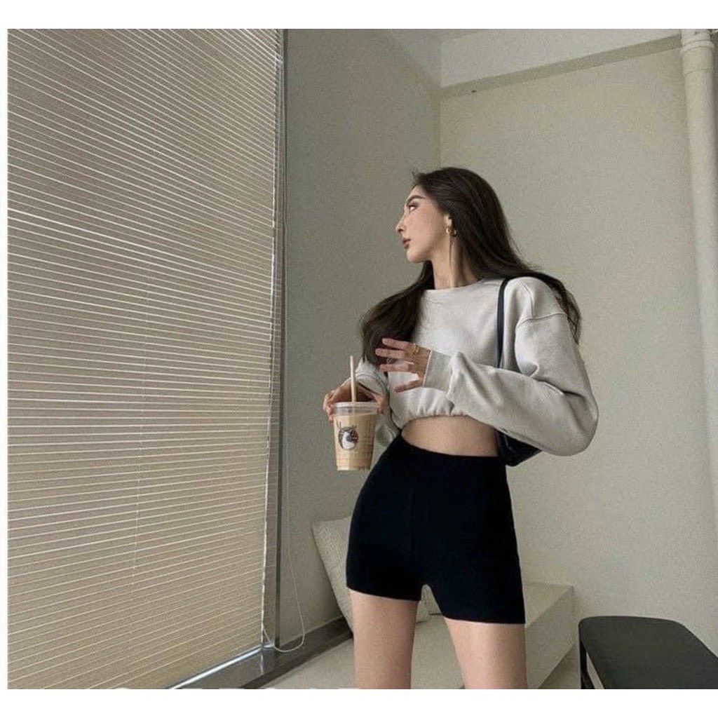 Quần Biker Short Legging Đùi Nữ Knit Trendy Nâng Mông Cạp Cao Chất Cotton Dày Dặn Co Giãn Ôm Mông Hack Dáng
