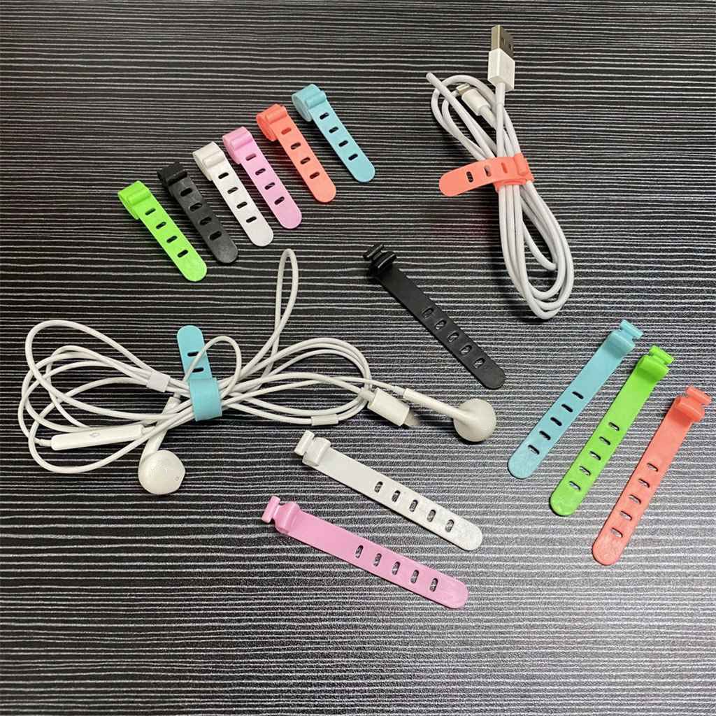 1 Dây Quấn Dây Cáp Sạc USB Bằng Silicone 5 Lỗ Màu Trơn Đơn Giản Tái Sử Dụng Được