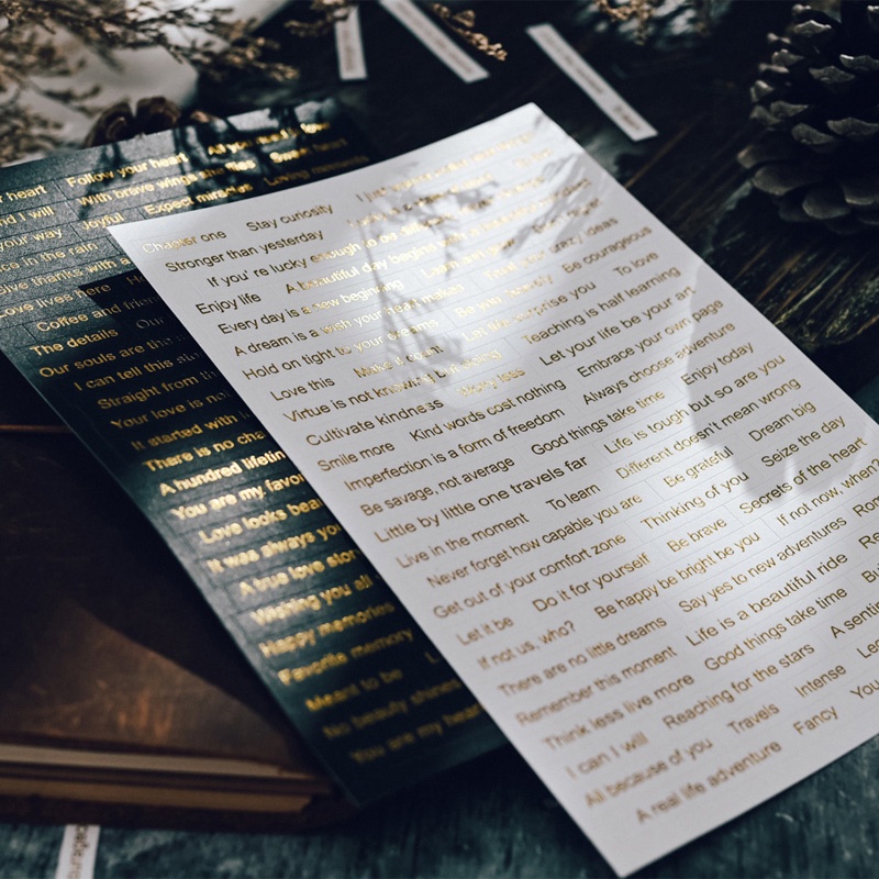 Set 8 tấm sticker câu quotes trắng đen dòng chữ tiếng anh