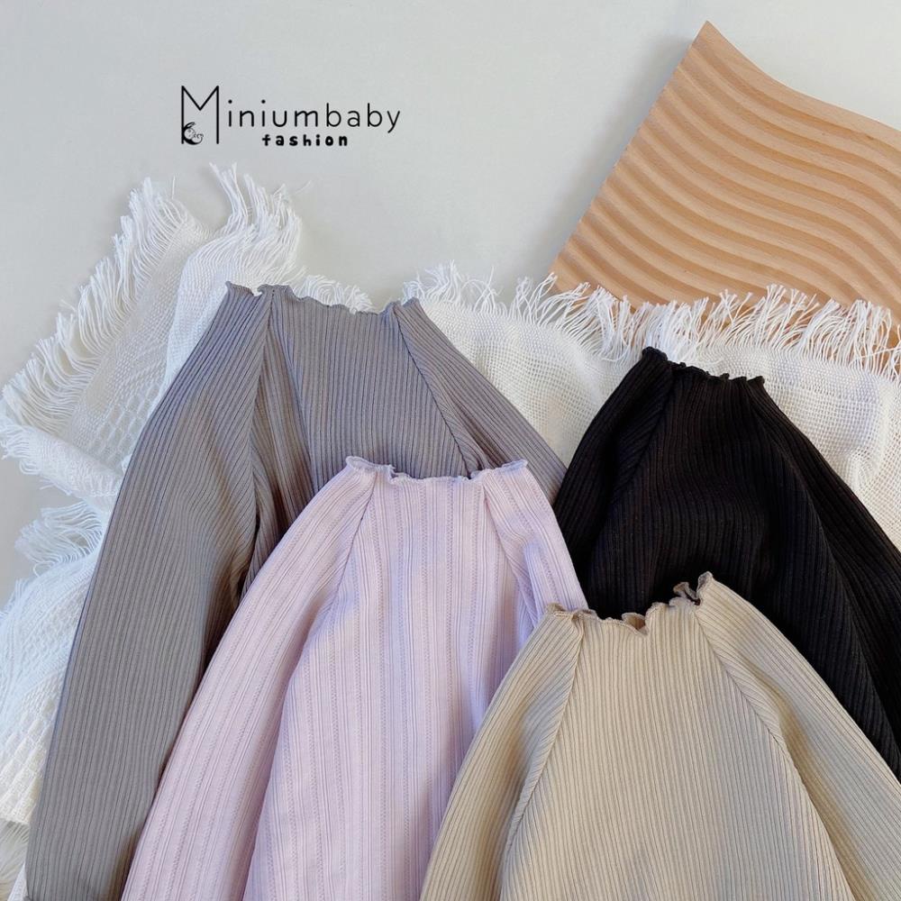 Áo len dài tay thu đông cổ bèo cho bé gái chất 100% cotton len tăm, quần áo trẻ em MiniumBaby-A1058