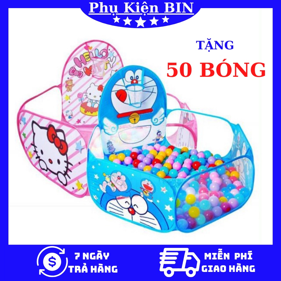 Lều Bóng Cho Bé quầy banh nhà banh dooremon, kitty, tặng kèm 50 bóng nhựa