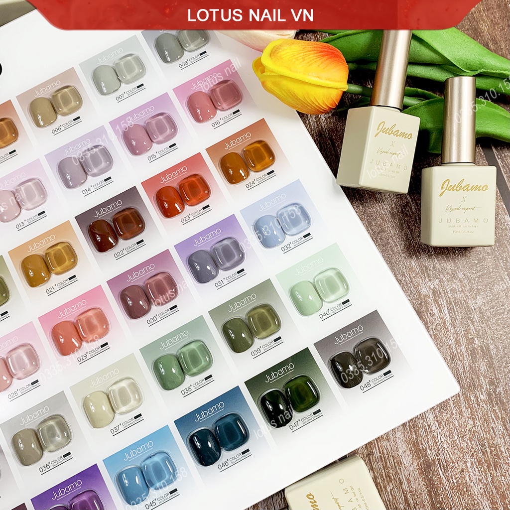 Set sơn gel Jubamo 48 màu cao cấp Korea 15ml tặng kèm bảng màu + base + top