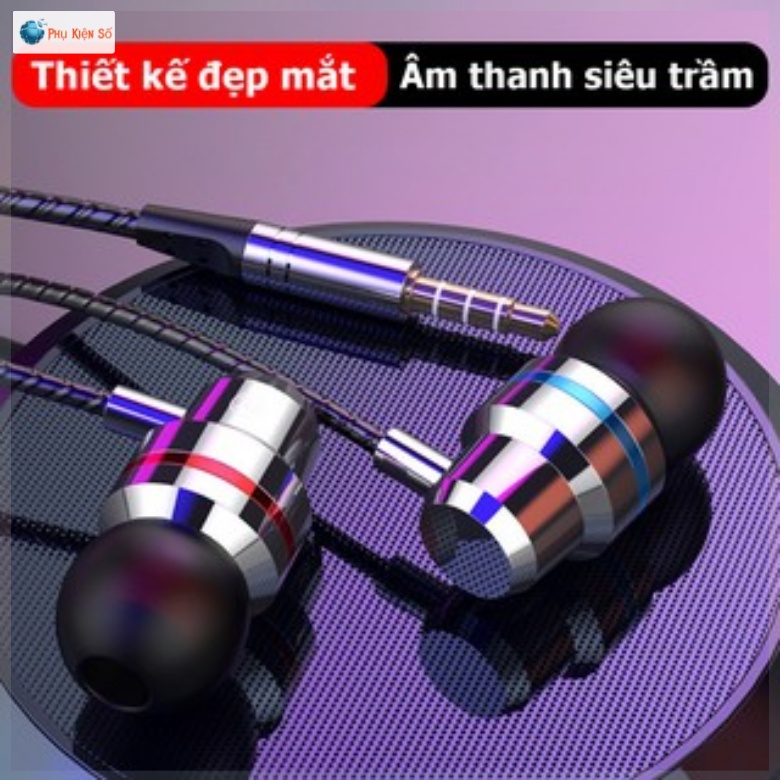 Tai Nghe Có Dây Nhét Tai Kim Loại Chống Ồn Có Mic