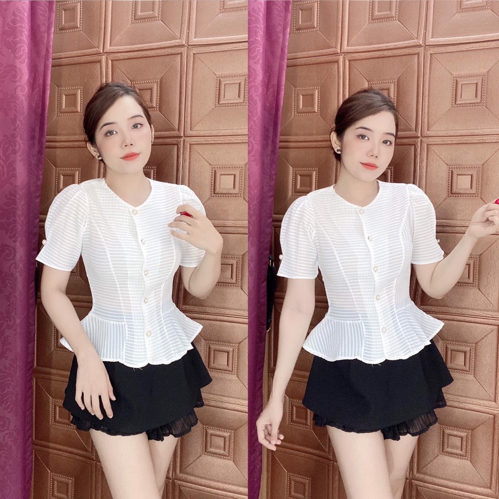 Áo peplum xốp tay ngắn sang chảnh