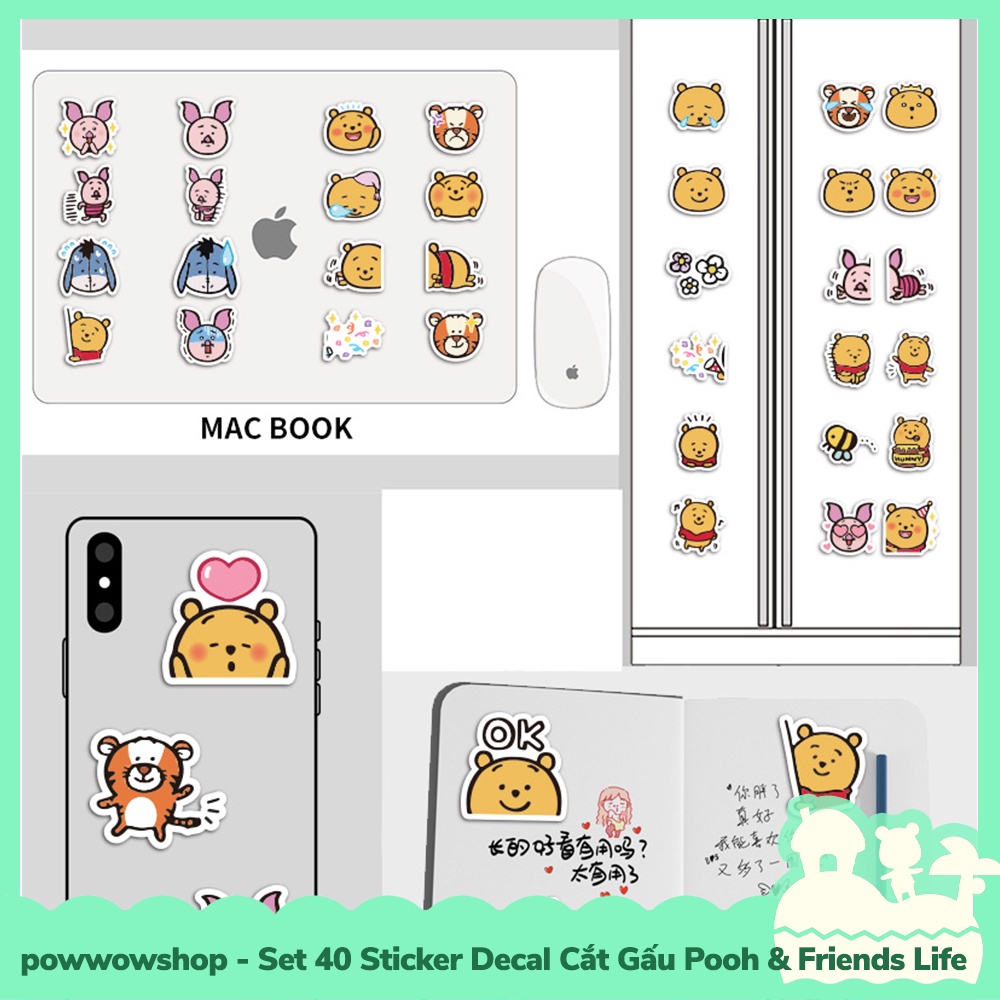 [Sẵn VN - Hỏa Tốc] Set 40/60 Sticker Mini Decal Dán Trang Trí Vật Dụng Mẫu Gấu Pooh &amp; Friends Funny Emotional