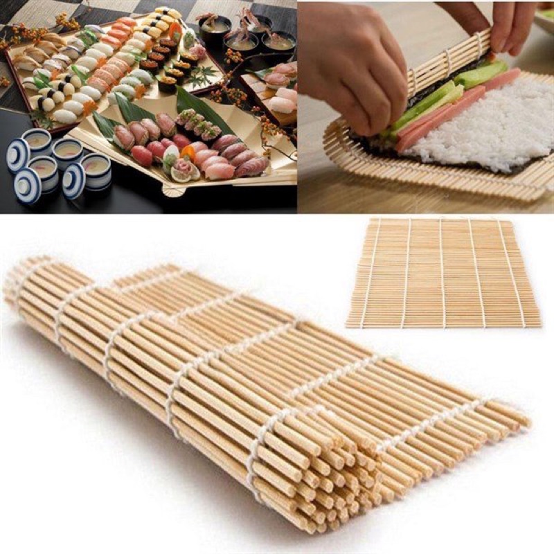 Mành tre cuộn cơm rong biển kimbap, cuốn sushi - Mành bằng tre cuộn tròn dùm làm lót nồi hoặc cuộn sushi đa năng