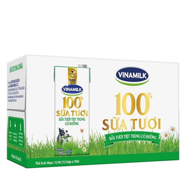 [HỎA TỐC]Thùng 12 hộp Sữa tươi tiệt trùng Vinamilk 100% Có đường 1L