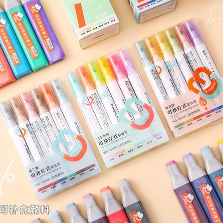 Bộ bút dạ quang 6 màu xinh xắn tiện dụng, bút đánh dấu bút nhớ SR014