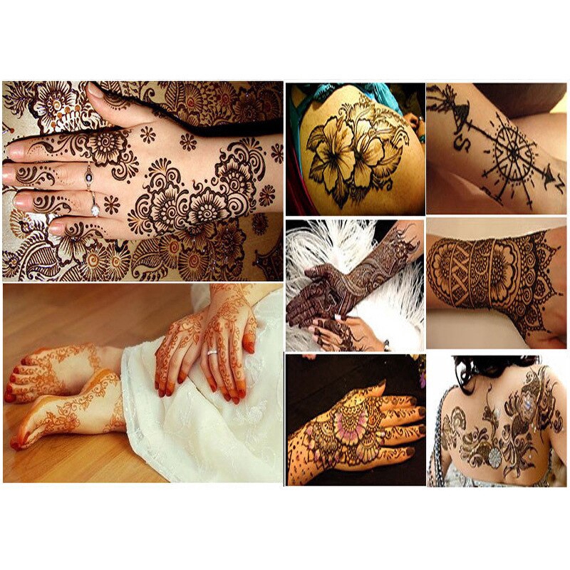 Hình xăm Henna dán cơ thể tạm thời dạng nón in màu đen/nâu/đỏ/trắng Mehndi Cfa038